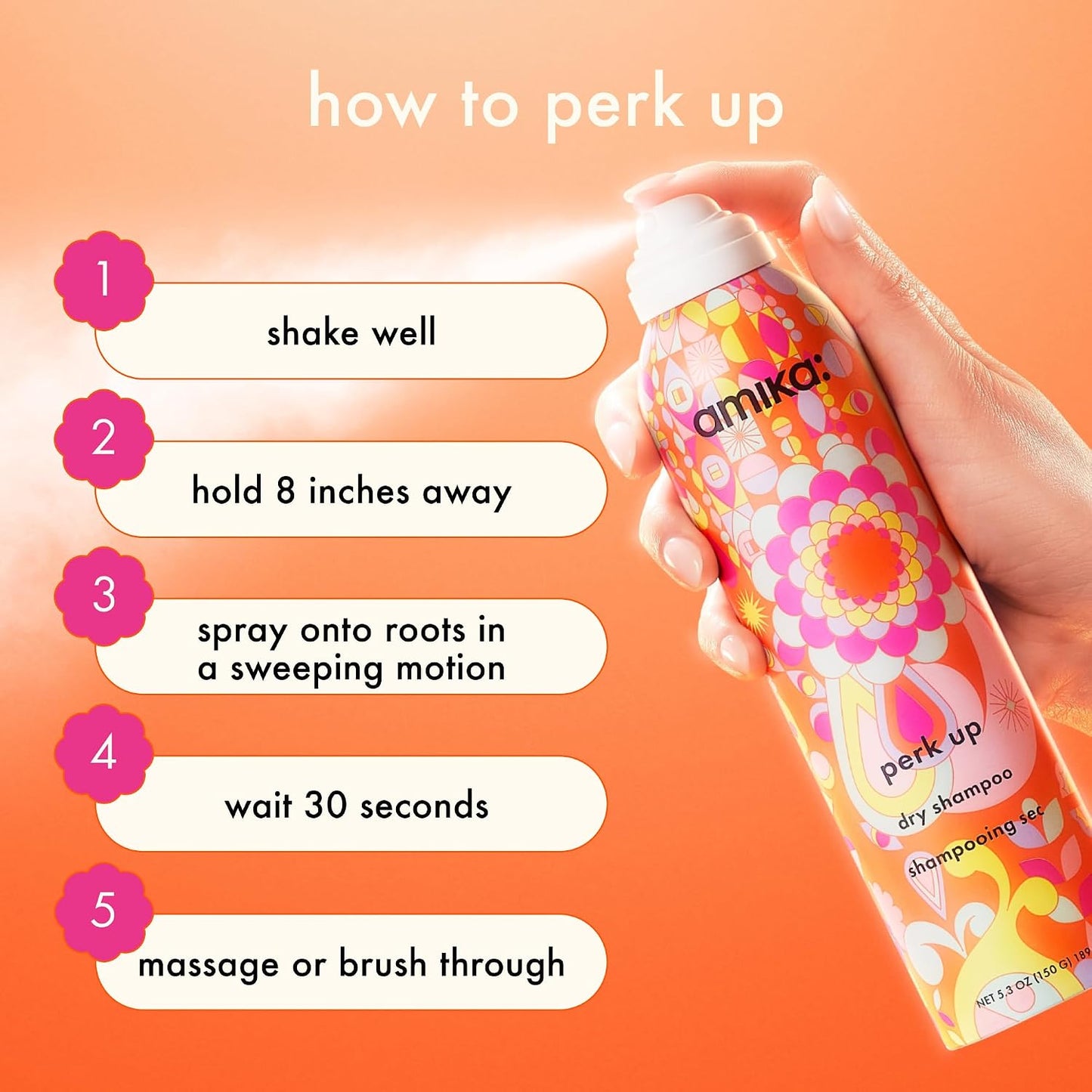 Amika Perk Up Talc-Free Dry Shampoo - Refresh Roots with Rice Starch, No Residue