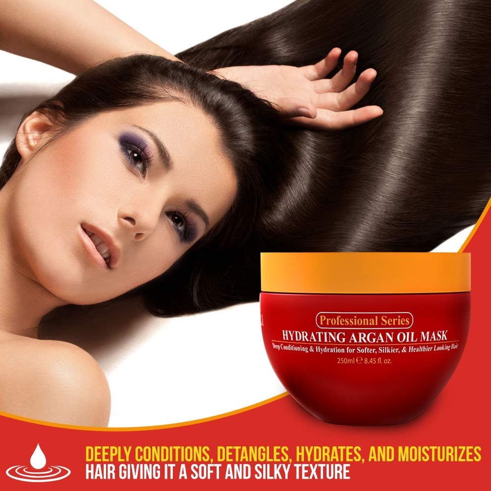 Arvazallia Hydrating Argan Oil Hair Mask - 8.45 Oz Jar for Dry/Damaged Hair
