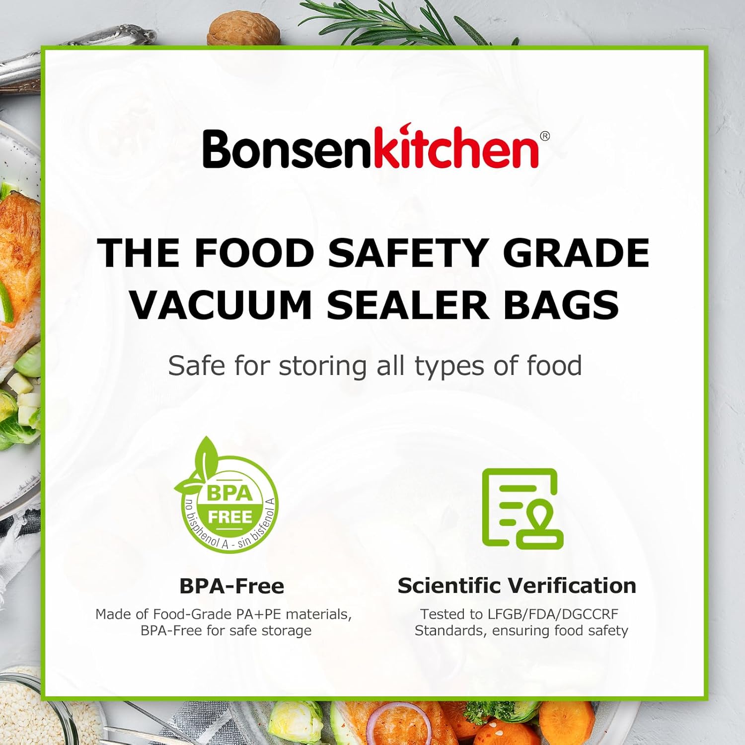 Bonsenkitchen Commercial Grade Vacuum Sealer Bags - Food Storage & Sous Vide Rolls