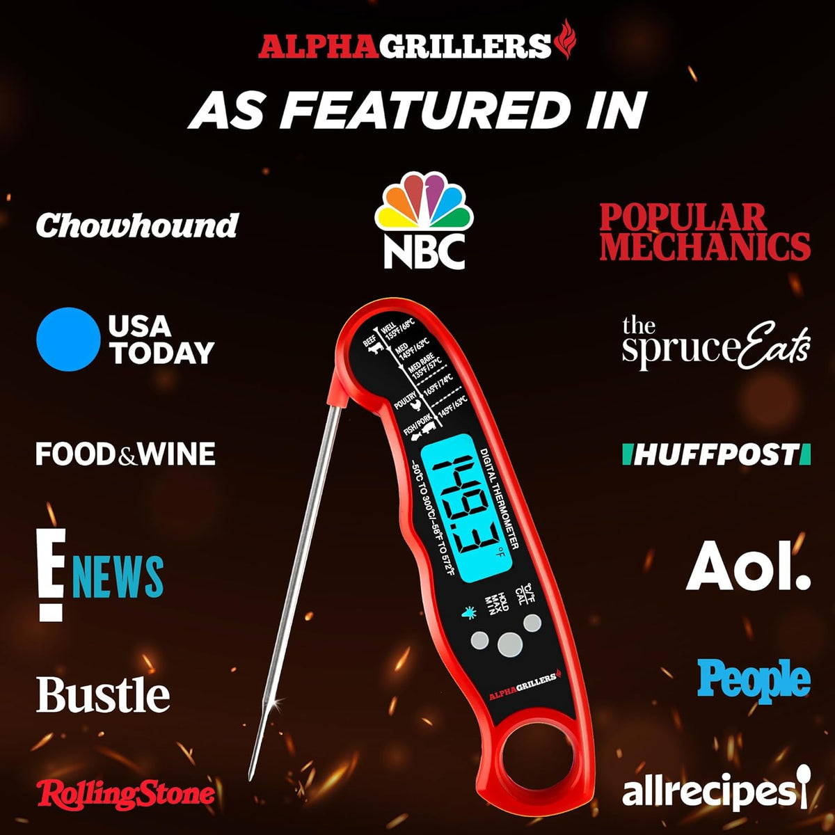 Alpha Grillers Digital Meat Thermometer - Instant Read Cooking Thermometer for Grilling & Baking - Perfect Gift for Dad