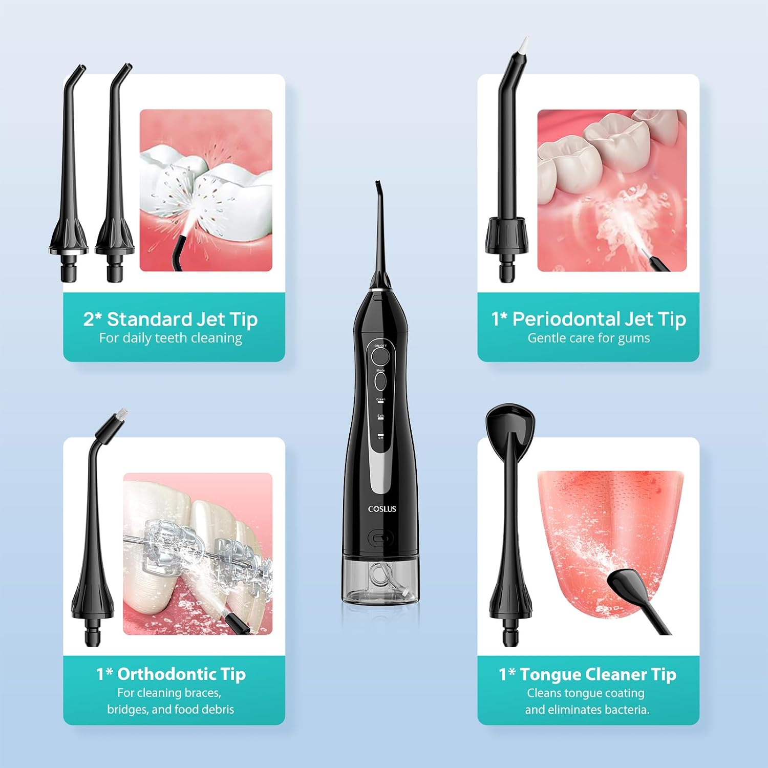 COSLUS C20 Cordless Water Flosser with 300ml Tank - ADA Accepted Portable Oral Irrigator