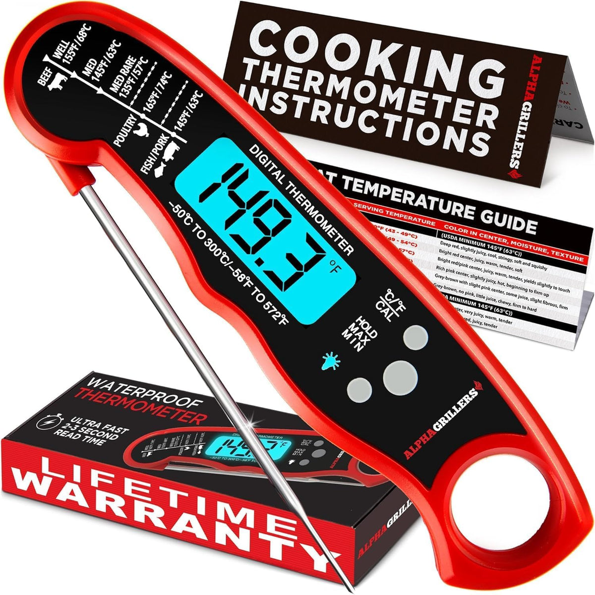 Alpha Grillers Digital Meat Thermometer - Instant Read Cooking Thermometer for Grilling & Baking - Perfect Gift for Dad