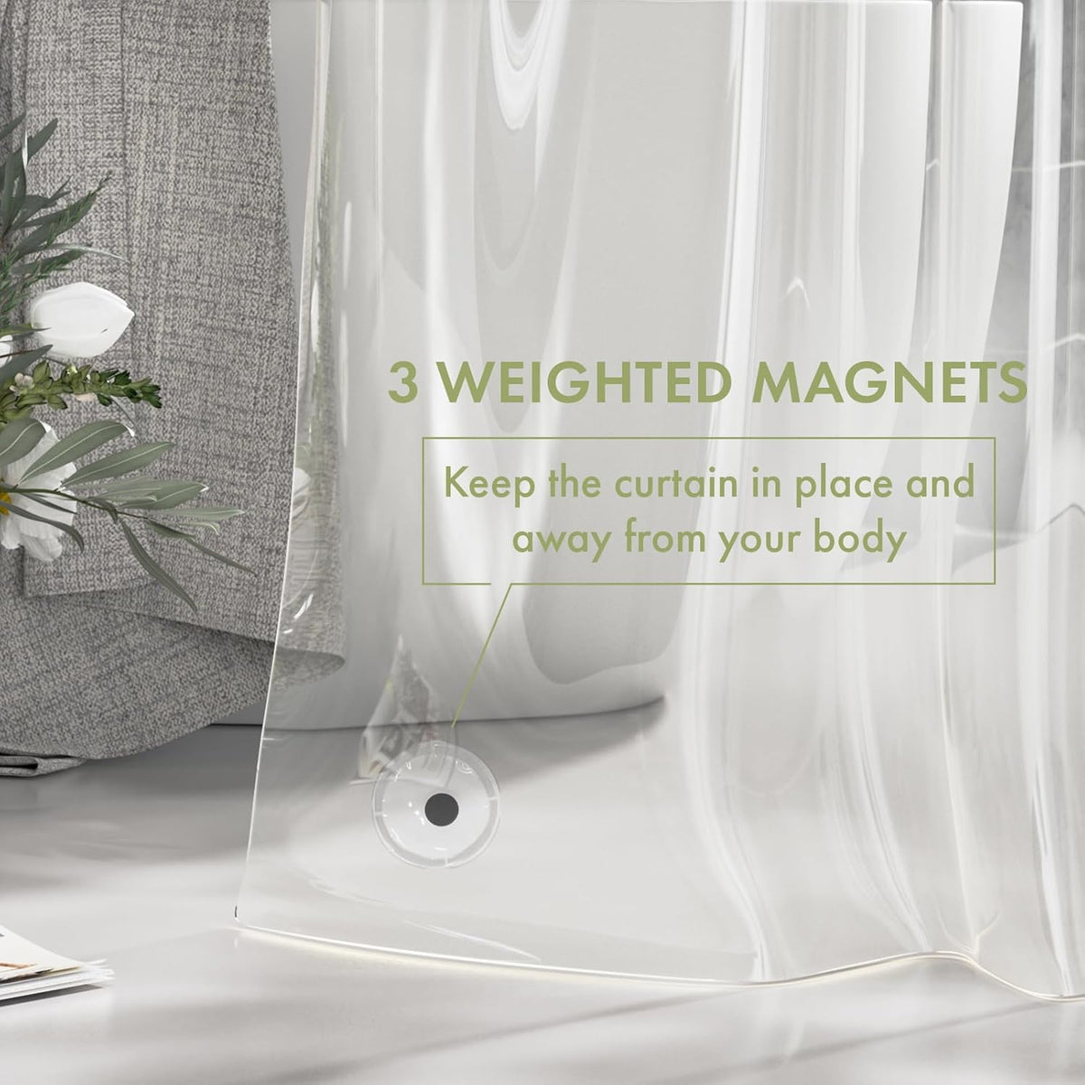 AmazerBath Clear Waterproof Shower Curtain Liner for Dry Bathrooms with Magnets & Grommets