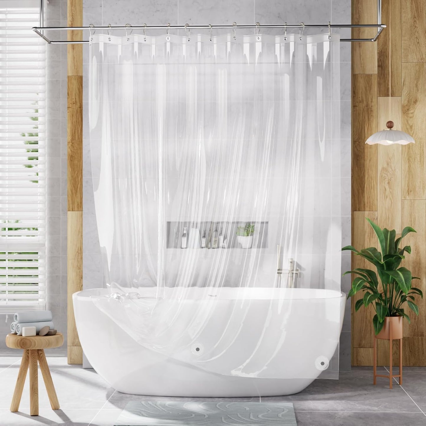 AmazerBath Clear Waterproof Shower Curtain Liner for Dry Bathrooms with Magnets & Grommets