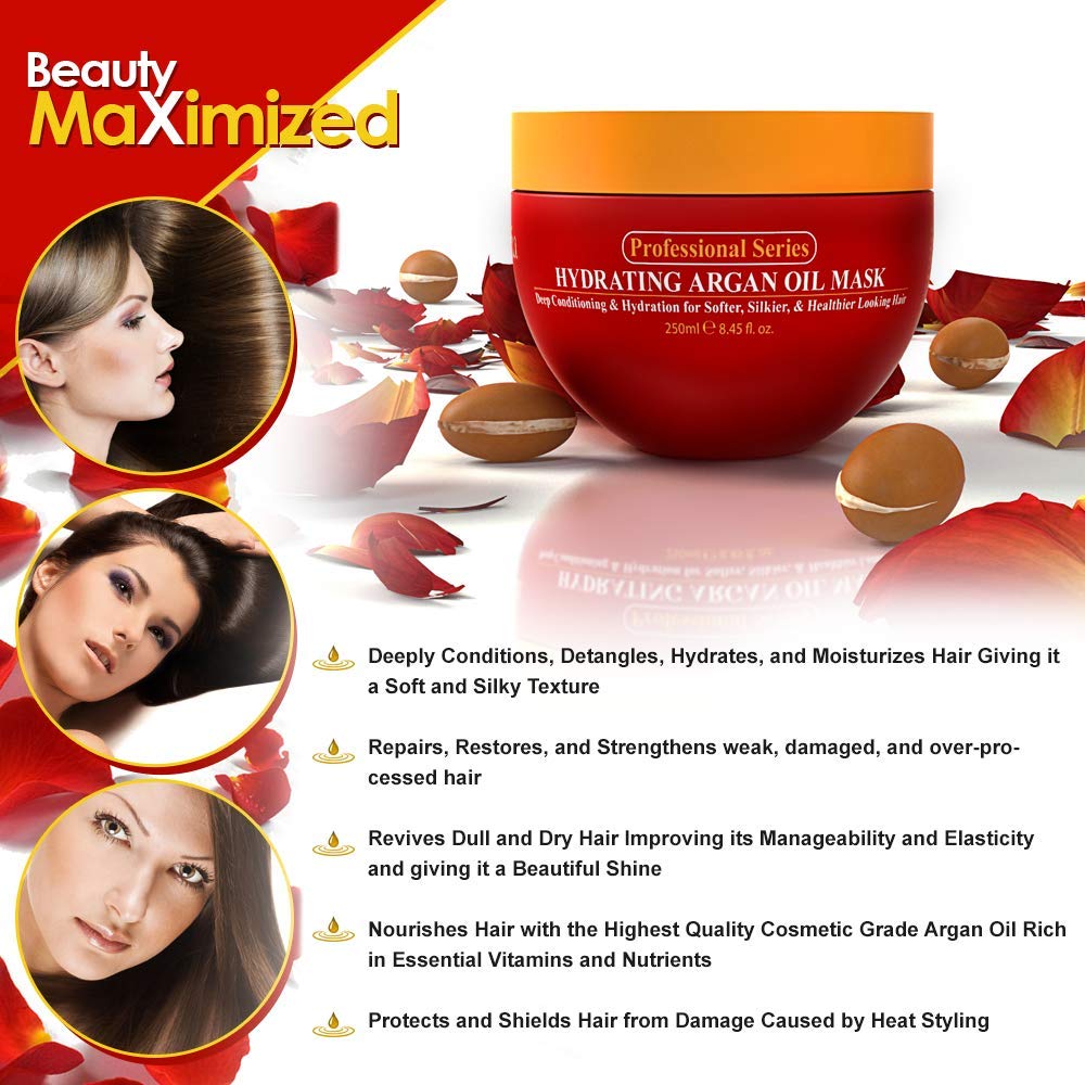Arvazallia Hydrating Argan Oil Hair Mask - 8.45 Oz Jar for Dry/Damaged Hair