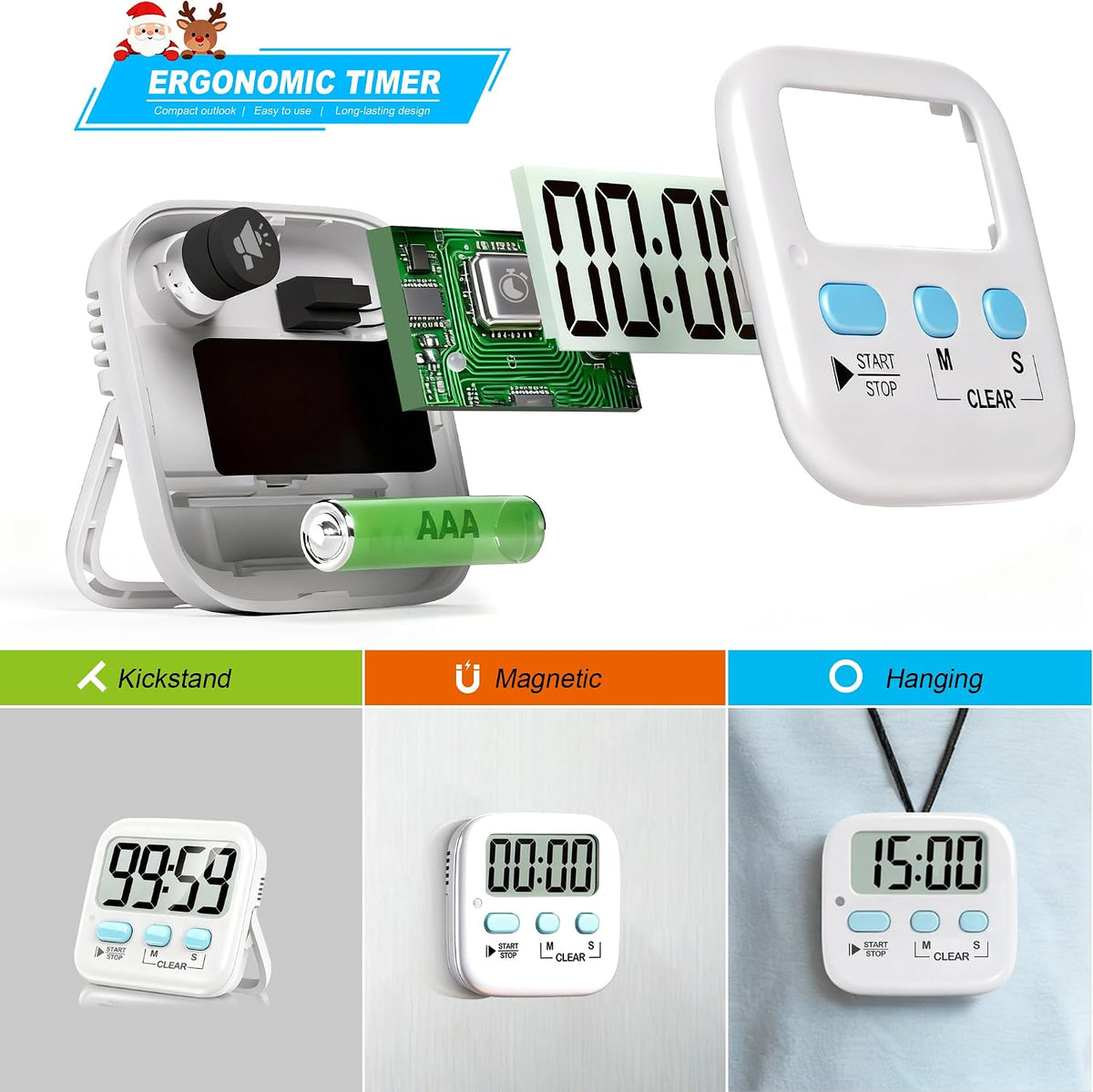 Antonki 2-Pack Digital Timer for Kids & Kitchen Cooking - Loud/Silent Countdown