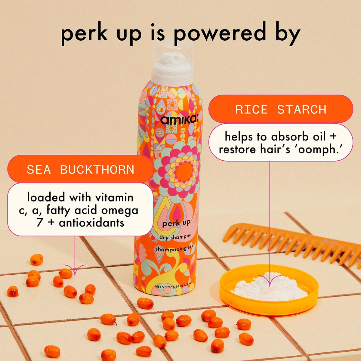 Amika Perk Up Talc-Free Dry Shampoo - Refresh Roots with Rice Starch, No Residue