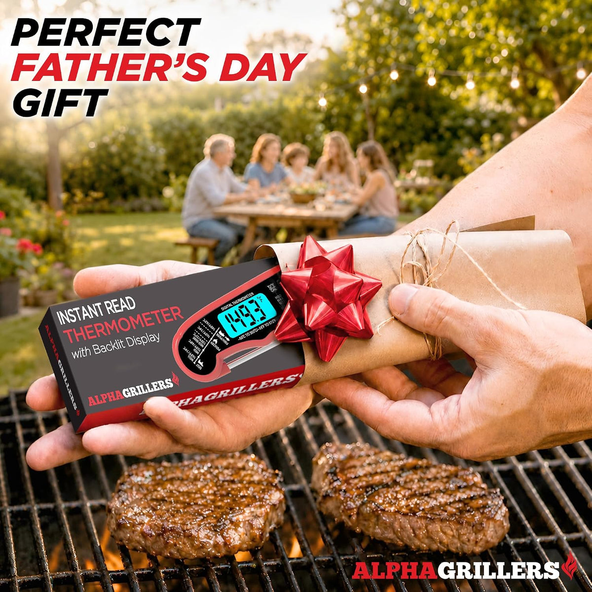 Alpha Grillers Digital Meat Thermometer - Instant Read Cooking Thermometer for Grilling & Baking - Perfect Gift for Dad