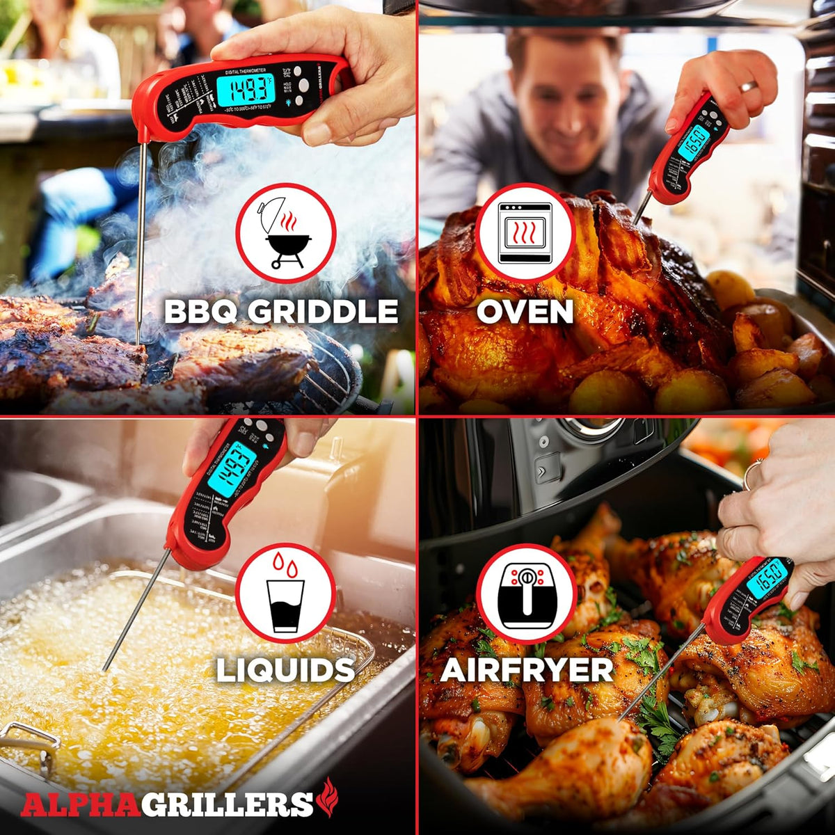 Alpha Grillers Digital Meat Thermometer - Instant Read Cooking Thermometer for Grilling & Baking - Perfect Gift for Dad